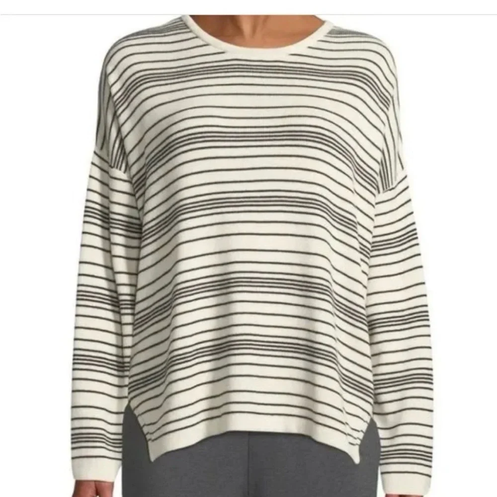 Eileen Fisher Long-Sleeve Striped Organic Cotton Large Sweater - Picture 5 of 7